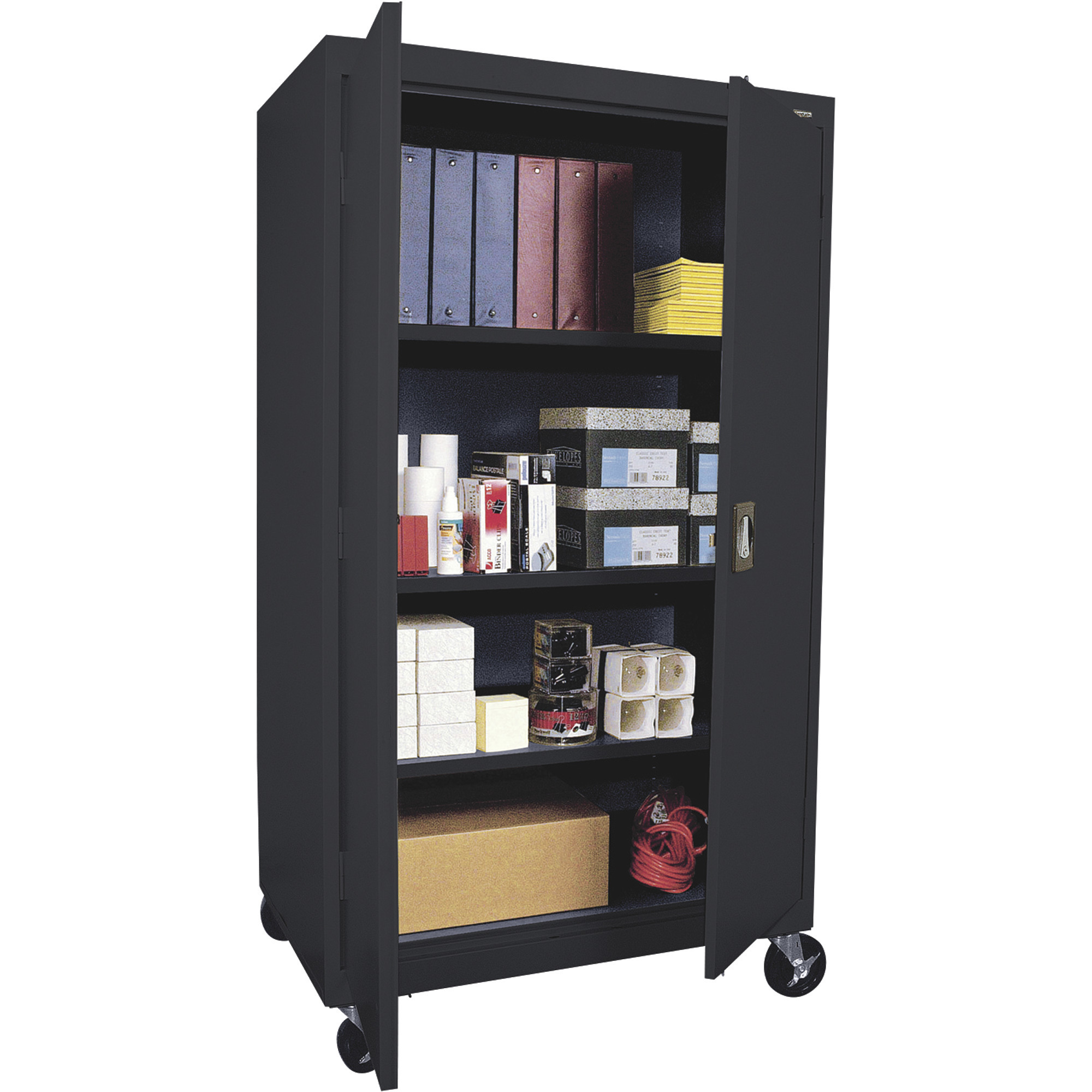 Sandusky Lee Heavy-Duty Welded Steel Mobile Cabinet, 36in.W x 24in.D x 72in.H with Caster Base, Black, Model# TA3R362460-09